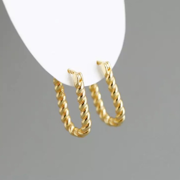None Jewelry - 🌟Buy 1 Get 1 FREE Vermeil twisted link hoop earrings gold sterling silver
